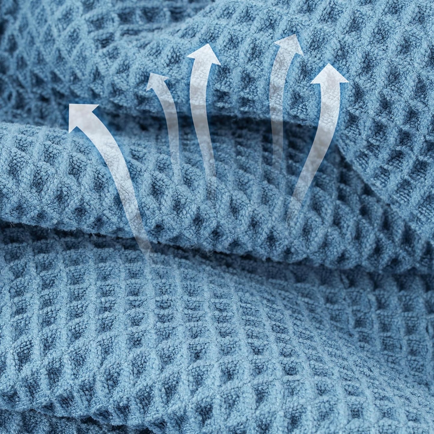 Microfiber Waffle Face Towels, 2 Pieces, Oversized, Soft, Absorbent, Fast Drying, Lint Free (Blue)
