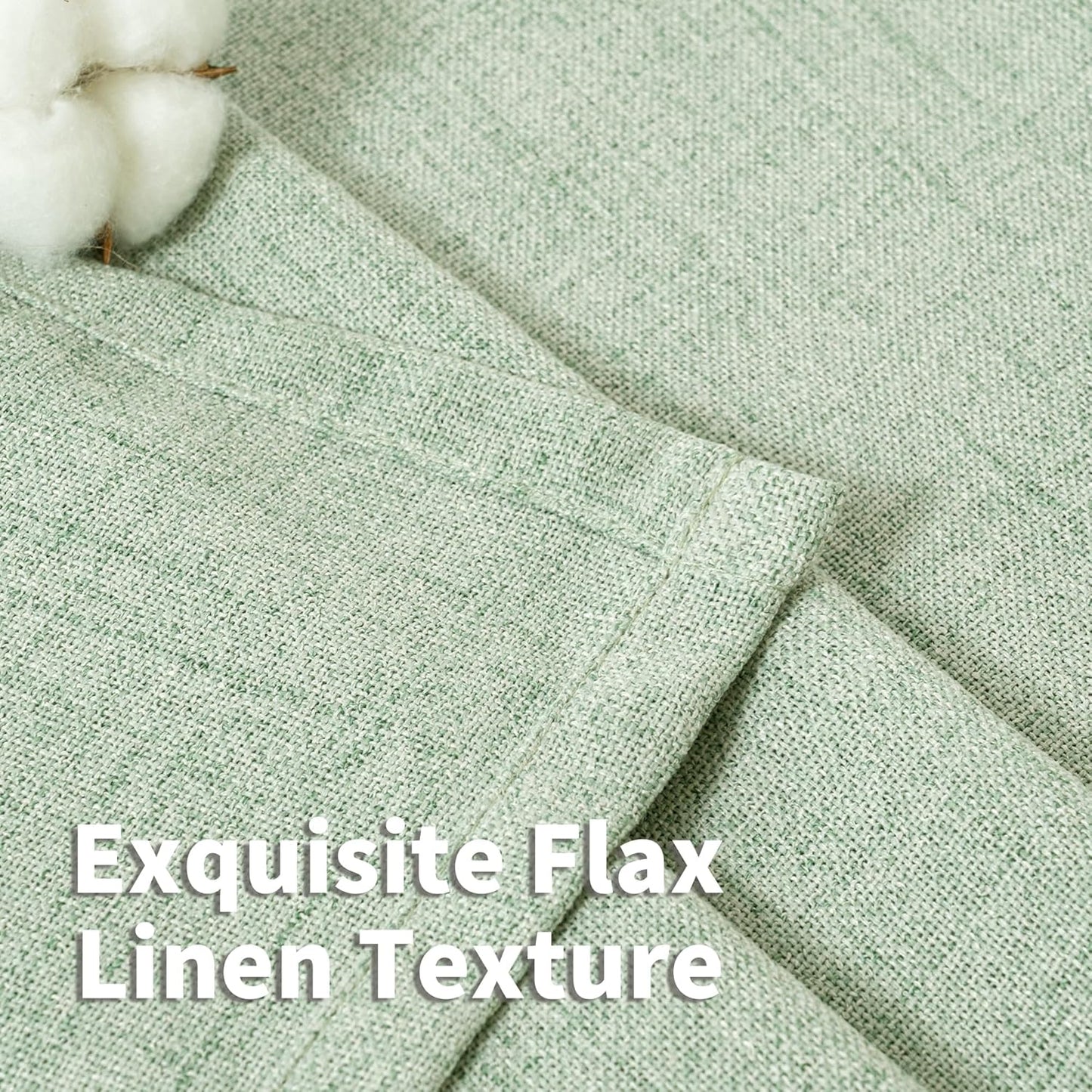 YoungsTex Sage Green Linen Semi Sheer Curtains 45 Inch Length for Kitchen Window, Light Filtering Short Drapes with Rod Pocket Back Tab for Bathroom Bedroom, 2 Panels, 42 X 45 Inch