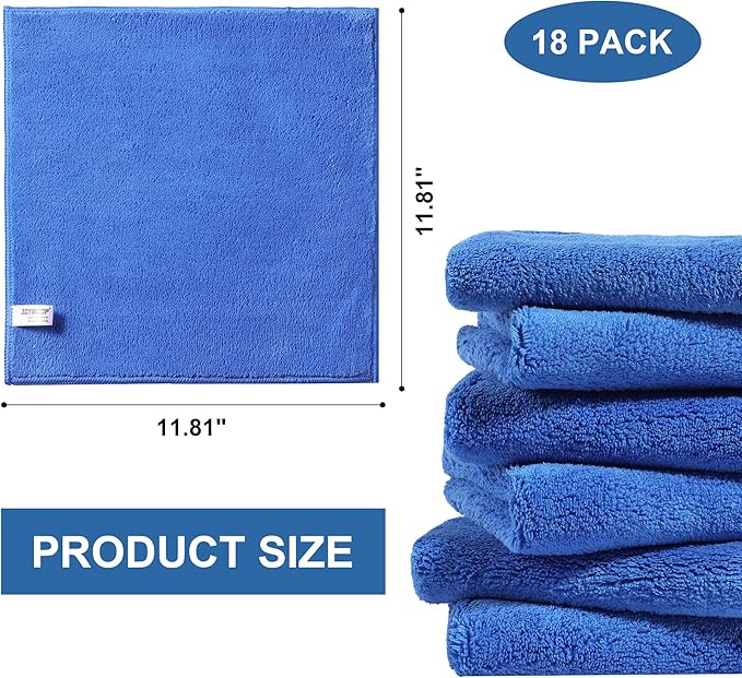 JOYMOOP Microfiber Cleaning Cloths 18 Packs, 11.8" x 11.8" Blue Reusable Kitchen Towels, Lint-Free Cleaning Rags, Super Absorbent Cleaning Cloths for Kitchen, Car, and Household Cleaning