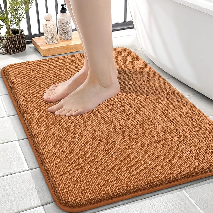 OLANLY Thick Memory Foam Bath Mat Rug 24x16, Extra Soft Absorbent Bathroom Rug, Quick Dry Bath Mats, Non-Slip, Machine Washable Carpet for Bathroom, Tub and Shower, Home Decor Accessories, Clay