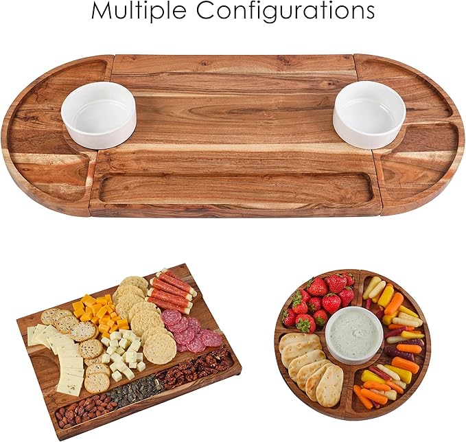 Fitz and Floyd Charcuterie 3 Part Magnetic Acacia Wood Adjustable Serving Board