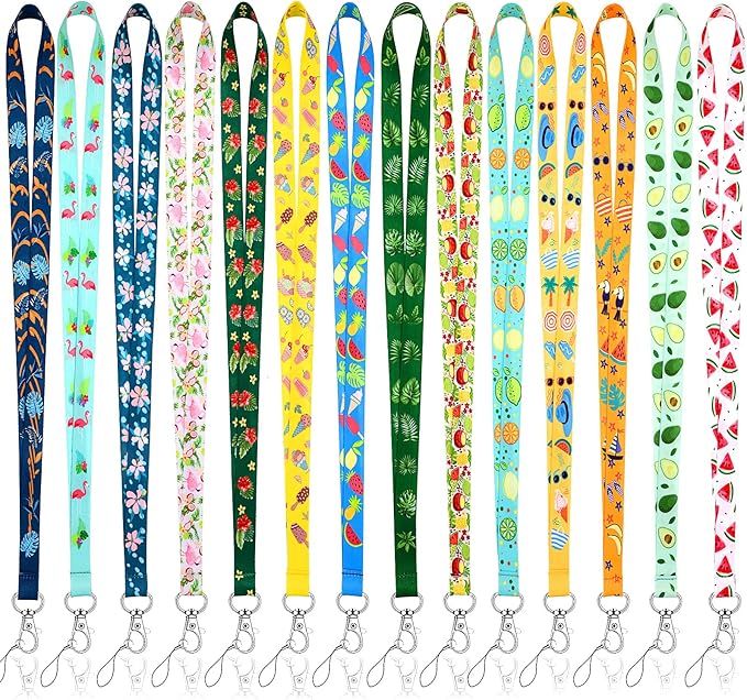Marspark 14 Pcs Seasonal Holiday Lanyards for ID Badges Summer Lanyards Flamingos Watermelon Lemon Keychains Bulk for Seasonal Holiday Teacher Office Supplies