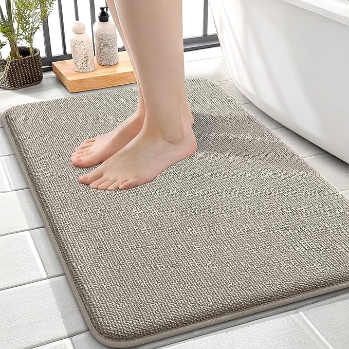 OLANLY Thick Memory Foam Bath Mat Rug 24x16, Extra Soft Absorbent Bathroom Rug, Quick Dry Bath Mats, Non-Slip, Machine Washable Carpet for Bathroom, Tub and Shower, Home Decor Accessories, Warm Taupe
