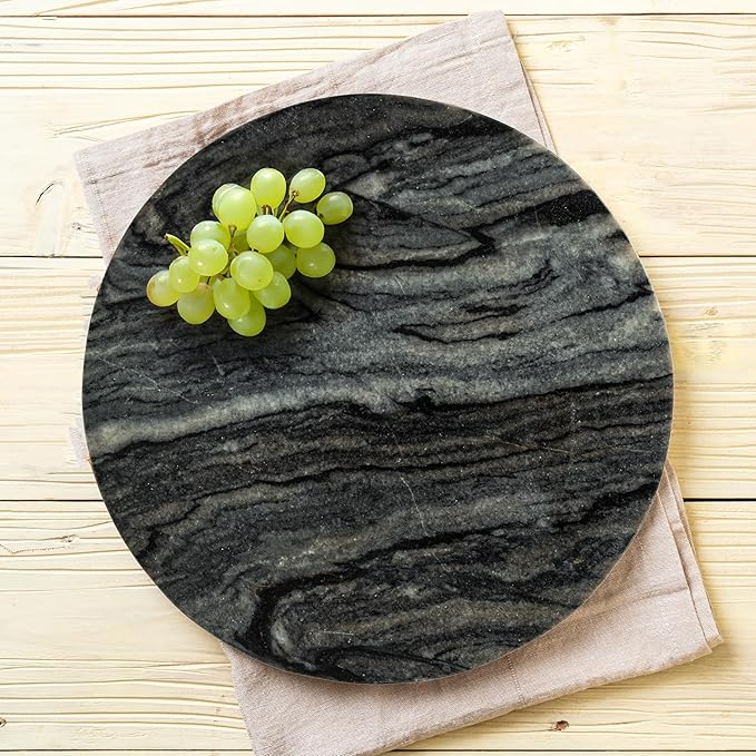 Creative Co-Op Round Marble Charcuterie or Cutting Board, Grey