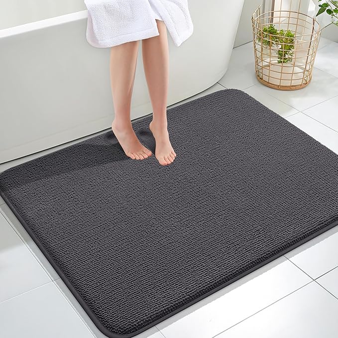 OLANLY Thick Memory Foam Bath Mat Rug 40x32, Extra Soft Absorbent Bathroom Rug, Quick Dry Bath Mats, Non-Slip, Machine Washable Carpet for Bathroom, Tub and Shower, Home Decor Accessories, Dark Grey