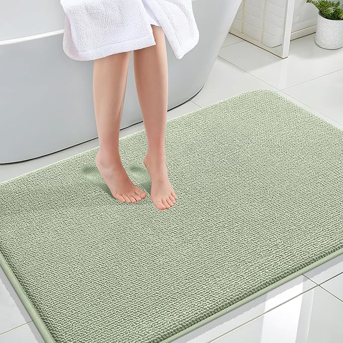 OLANLY Thick Memory Foam Bath Mat Rug 47x32, Extra Soft Absorbent Bathroom Rug, Quick Dry Bath Mats, Non-Slip, Machine Washable Carpet for Bathroom, Tub and Shower, Home Decor Accessories, Sage Green