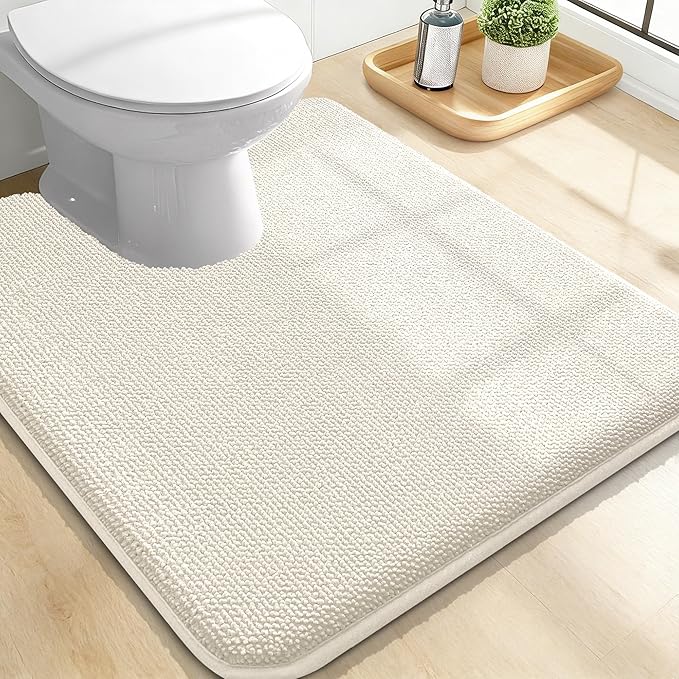OLANLY Toilet Rugs U-Shaped 24x20, Extra Soft Absorbent Thick Memory Foam Contour Bathroom Rugs, Dry Quickly, Machine Washable, Non-Slip Toilet Bath Mat, Home Decor Accessories, Ivory