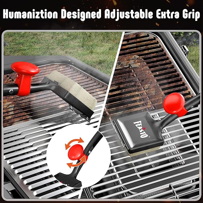 Grill Brush for Outdoor Grill & BBQ Grill Brush, 6-in-1 Bristle-Free with Interwoven-Tech & Thermal-Sensitive Sponge, Stainless Steel Scraper, 360° Rotating Knob, Bottle Opener & Grates Hook