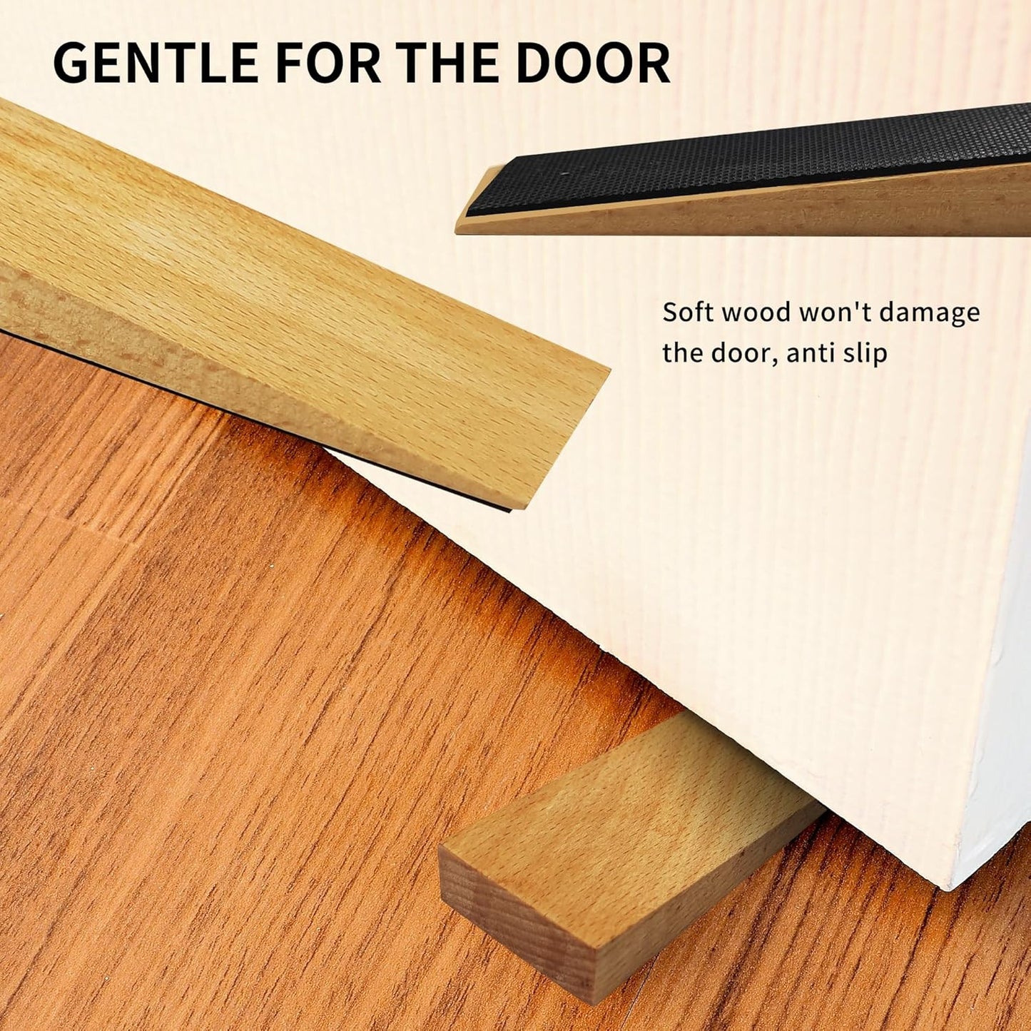 4 Pack Wooden Door Stop - Non-Slip Door Stoppers for Floor - Door Wedges for All Door Types and Surfaces - Each Door Stopper 1.4inch Thick, 4.3inch Long with Rubber