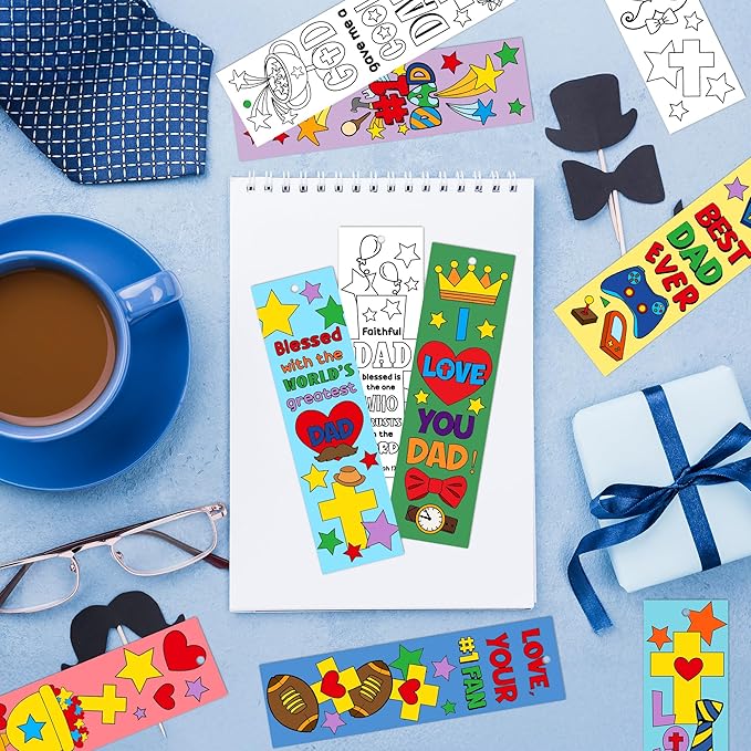 Father's Day Color Your Own Bookmarks for Kids -120Pcs Happy Father's Day DIY Coloring Bulk Blank Bookmark Classroom Art Craft Supplies for Students Sunday School Holiday Party Reward Goodie Fillers