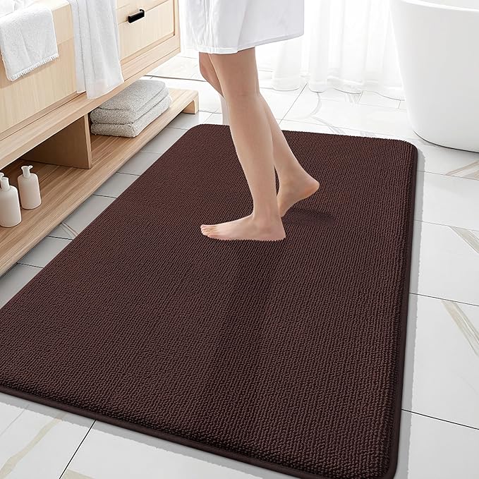 OLANLY Thick Memory Foam Bath Mats Rugs 59x35, Extra Soft Absorbent Bathroom Rug, Quick Dry Bath Mat, Non-Slip, Machine Washable Carpet for Bathroom, Tub and Shower, Home Decor Accessories, Brown