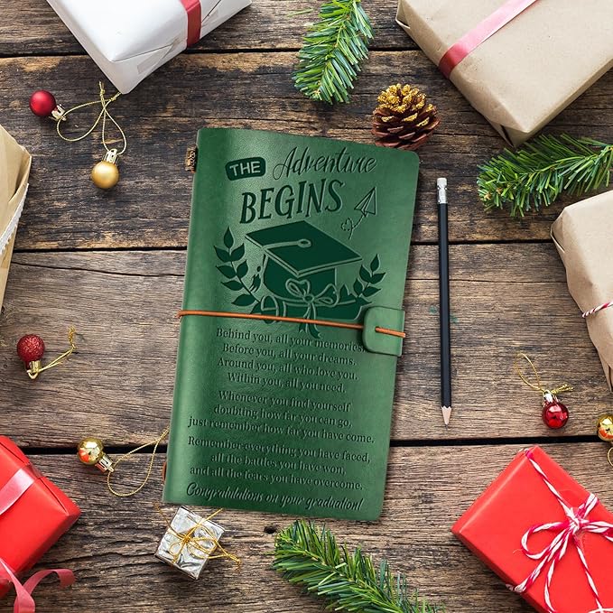 PRSTENLY Graduation Gifts Leather Journal, Graduation Gifts for Her Him 140 Page Refillable Journal, High School University College Graduation Gift Ideas for Women Men(Green)