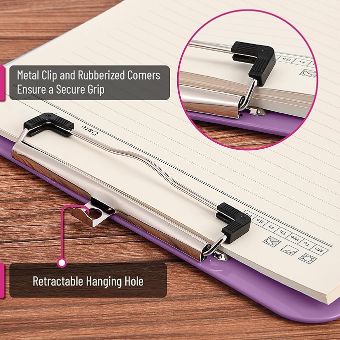 Mr. Pen- Plastic Clipboard, 12.5" x 9", 2 Pack, Pastel Purple Clipboard Plastic, Low-Profile Metal Clip with Retractable Hanging Hole