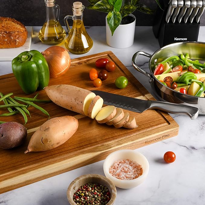Kenmore Kenosha Extra Large Acacia Wood Cutting Board, 24 x 16 Inch – Heavy Duty Chopping Board with Juice Groove for Meat, Vegetables & Meal Prep