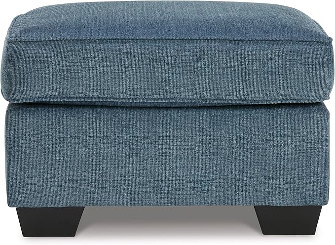 Signature Design by Ashley Cashton Contemporary Accent Ottoman with Faux Wood Finished Exposed Feet, Foam Cushion, Crosshatched Upholstery, 30" by 24", Blue