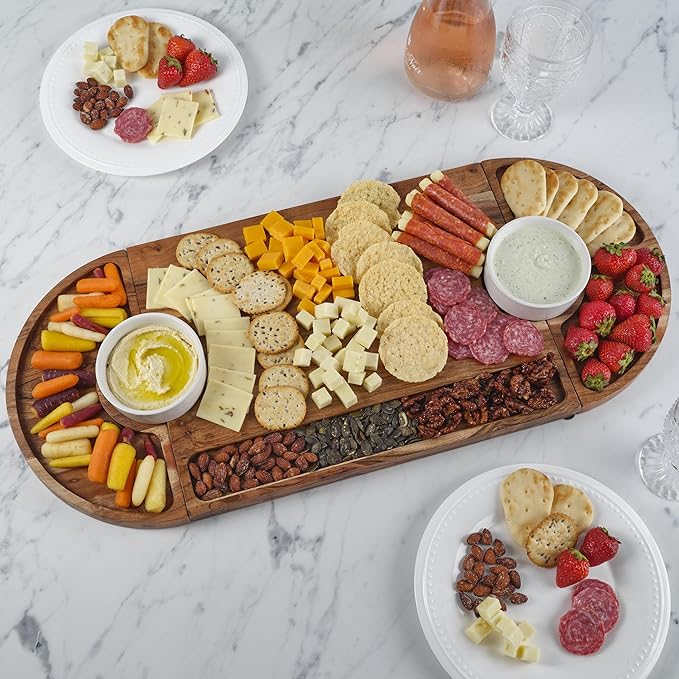 Fitz and Floyd Charcuterie 3 Part Magnetic Acacia Wood Adjustable Serving Board