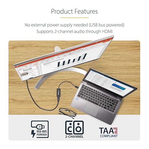 StarTech USB 3.0 to HDMI Adapter, USB-A to HDMI Display Converter, 1080P 60Hz Full HD Video Graphics Adapter, Driver Required, USB Monitor Extender for Windows PC (USB32HDES)