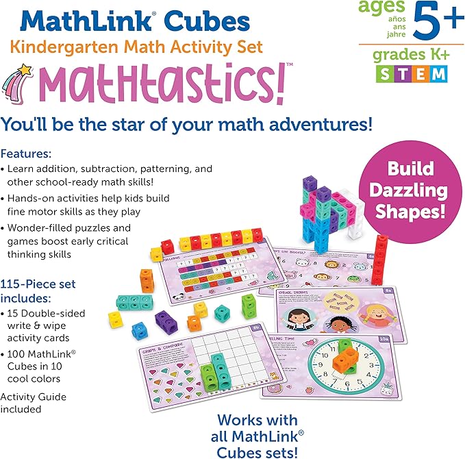 Learning Resources MathLink Cubes Kindergarten Math Activity Set Mathtastics! - Classroom Must Haves, Preschool Activities, Teacher School Supplies, Toddler Montessori Toys, Math Manipulatives