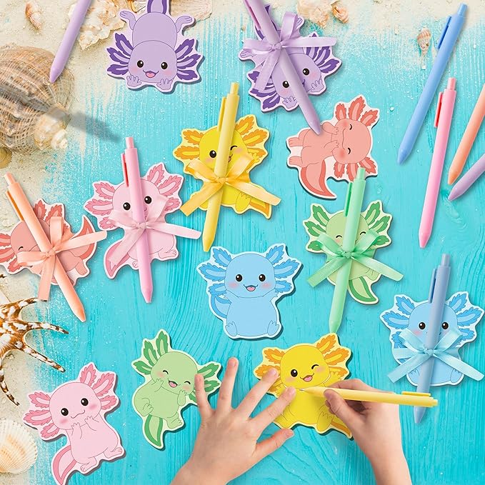 Bright Color Sticky Notes - 108 Pcs Cute Axolotl Super Sticky Notes Pens Ribbons Set Favorite Sticking Power Office Products School Supplies Clean Removal Memo Pads Index Tabs Strong Adhesive