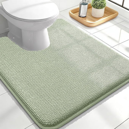 OLANLY Toilet Rugs U-Shaped 24x20, Extra Soft Absorbent Thick Memory Foam Contour Bathroom Rugs, Dry Quickly, Machine Washable, Non-Slip Toilet Bath Mat, Home Decor Accessories, Sage Green