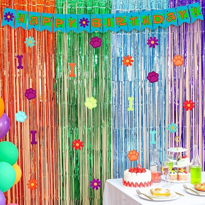 Epakh 39 Pcs Cartoon Dog Birthday Party Decorations Includes 24 Pieces Paper Cards Decor 13 Pcs Happy Birthday Banner 2 Pcs Foil Fringe Curtain Backdrop for Photo Prop Themed Party Supplies