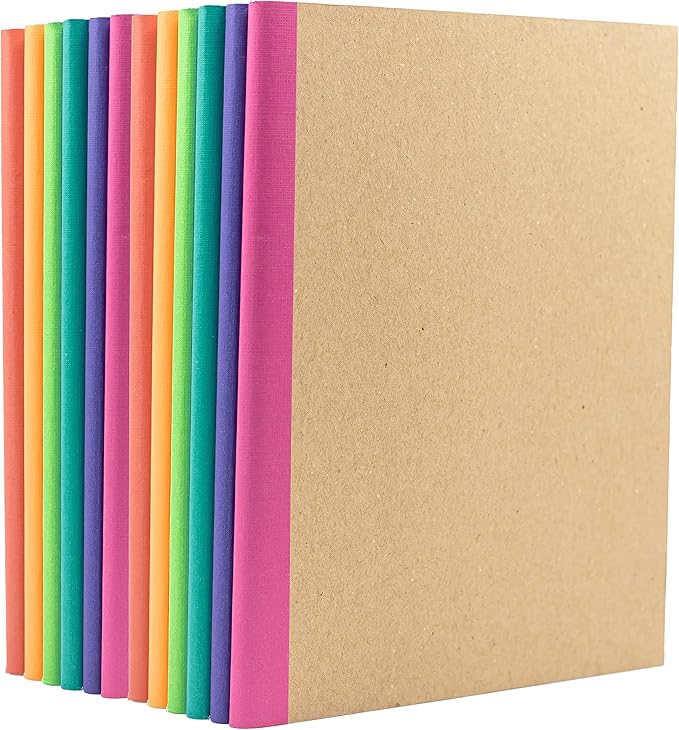 PAPERAGE 12-Pack Composition Notebook Journals, 120 Pages, Kraft Cover with Rainbow Spines, College Ruled Lined Paper, Small Size (8 in x 5.75 in) – for Home, Office or School Supplies