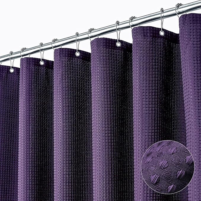 Dynamene Stall Fabric Shower Curtain - 36x72 Waffle Weave Weighted Cloth Shower Curtains for Bathroom, Neutral Heavy Duty Hotel Spa Luxury Bath Curtain Set with 6 Plastic Hooks,Purple