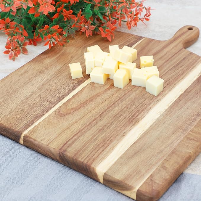 Elama 13 Inch Square with Handle Thick Acacia Wood Butcher Block – Heavy-Duty Cutting and Serving Board for Meat, Cheese, and Vegetables (13 Inch Square with Handle)