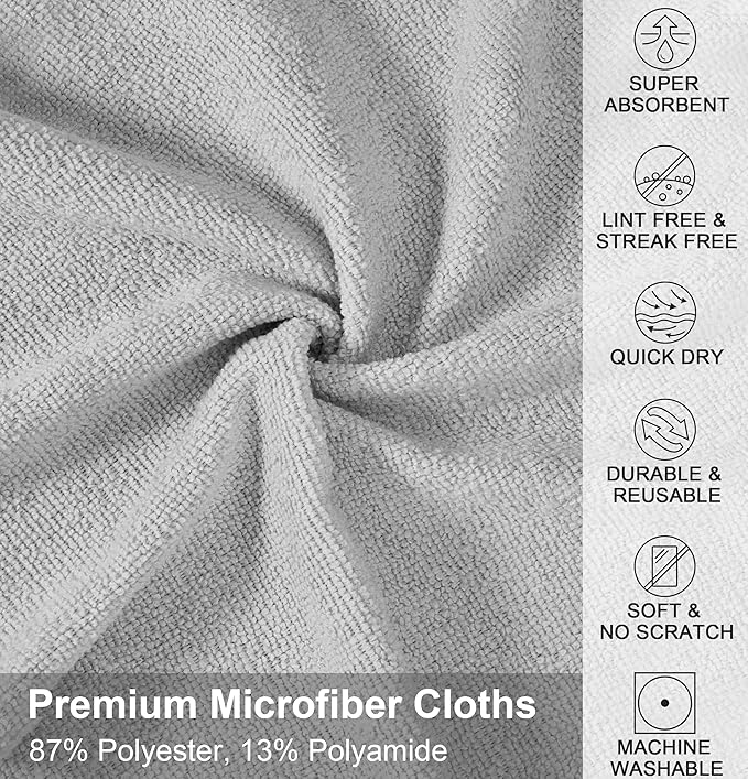 UPSTAR Microfiber Cleaning Cloth, Reusable Paper Towels Rolls, 50 Packs 12x12 inch Cleaning Rags for Washing Dishes, Kitchen, Bathroom, Car, Grey