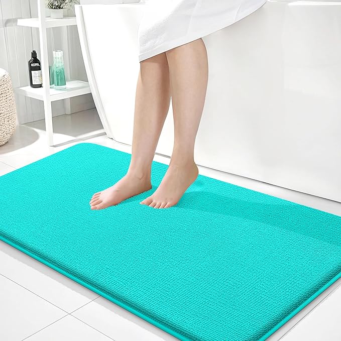 OLANLY Thick Memory Foam Bath Mat Rug 44x24, Extra Soft Absorbent Bathroom Rug, Quick Dry Bath Mats, Non-Slip, Machine Washable Carpet for Bathroom, Tub and Shower, Home Decor Accessories, Teal