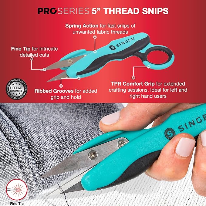 SINGER ProSeries Sewing Scissors Bundle: 8.5" Heavy Duty Fabric, 4.5" Detail Embroidery, 5" Thread Snips With Comfort Grip (Teal)