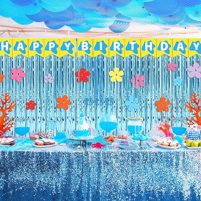 Epakh 39 Pcs Cartoon Sponge Party Decorations Sponge 25th Birthday Decorations Includes 24 Pieces Paper Cards Decor 13 Pcs Happy Birthday Banner 2 Pieces Foil Fringe Curtain Backdrop for Photo Prop