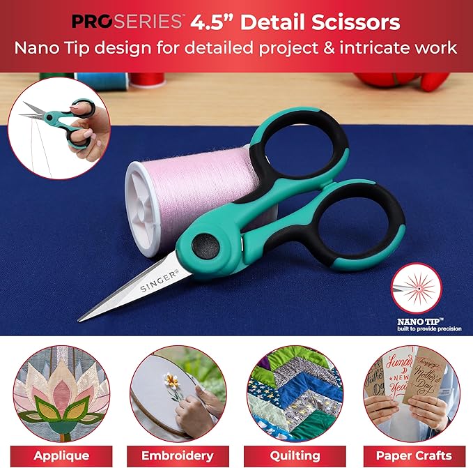 SINGER ProSeries Sewing Scissors Bundle: 8.5" Heavy Duty Fabric, 4.5" Detail Embroidery, 5" Thread Snips With Comfort Grip (Teal)