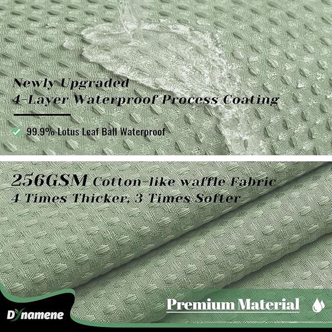 Dynamene Fabric Shower Curtain with Snap in Liner, Sage Green Waffle Hotel Shower Curtains for Bathroom, Washable Waterproof Cloth Shower Curtain Liner Set with Plastic Hook, Mesh Top Window, 72x72