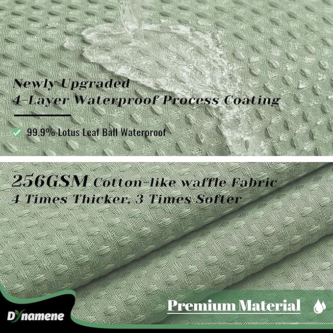 Dynamene Extra Long Shower Curtain, 84 Inch Long Waffle Fabric Shower Curtain for Bathroom, Tall Waterproof Cloth Shower Curtain Liner Set with Hook, Snap in Liner, Mesh Top Window, Sage Green, 72x84