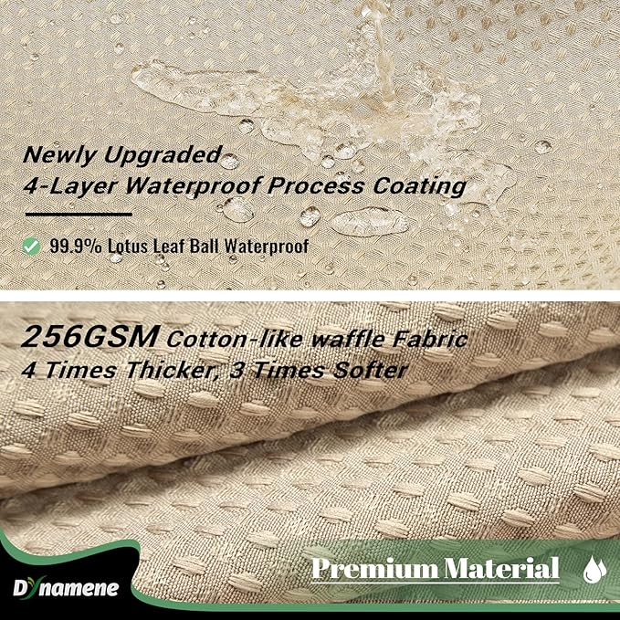 Dynamene Fabric Shower Curtain with Snap in Liner, Beige Waffle Hotel Shower Curtains for Bathroom, Washable Waterproof Cloth Shower Curtain Liner Set with Plastic Hook, Mesh Top Window, 72x72, Beige