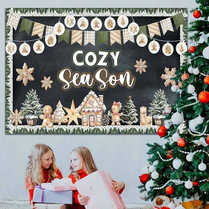 Winter Bulletin Board Decorations Winter Cozy Season Bulletin Board Set Gingerbread Snowflake Cutouts Classroom Decoration for School Home Chalkboard Wall Door Decor Holiday Xmas Party Supplies