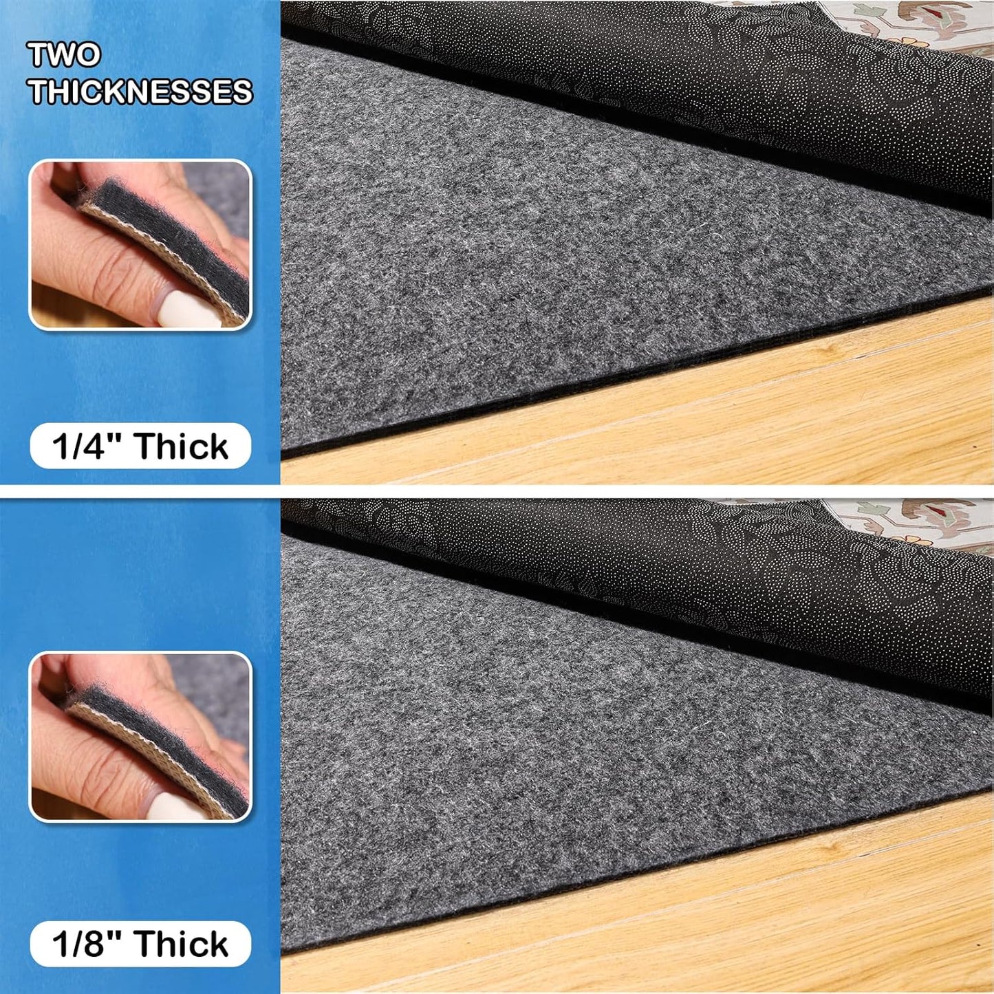 Non-Slip Rug Pads 1/4” Thick, 10x14Ft Waterproof Rugs Non Skid Rug Pad for All Floors and Finishes Durable Hardwood Floor Protective Felt Keeps Rugs in Place, Safe and Secure