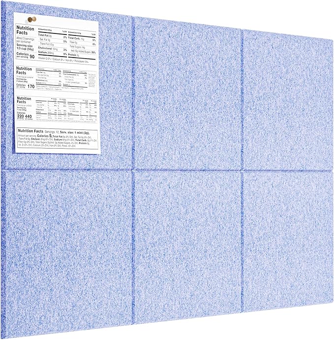 MaxGear Large Cork Board for Wall 36" x 24", Light Blue Bulletin Board, 6 Pack Felt Wall Tiles with Pushpins, Cork Boards for Office Pin Board Tack Board Cork Boards