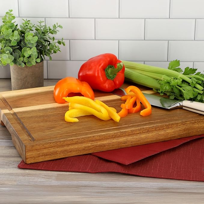 Elama 15.5 x 12 Inch Acacia Wood 1.5 Inch Thick Butcher Block – Heavy-Duty Cutting and Serving Board for Meat, Cheese, and Vegetables (15.5 x 12 Inch)