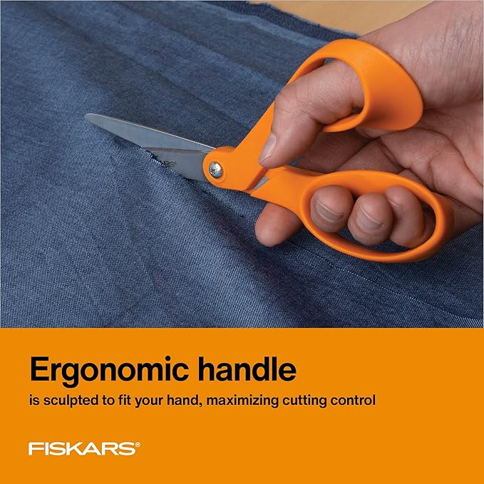 Fiskars Petite Original Orange-Handled Scissors, Crafting and Sewing Stainless Steel Scissors for Smaller Hands, Ergonomic Handle, Paper and Fabric Supplies for Office, Arts, and Crafts