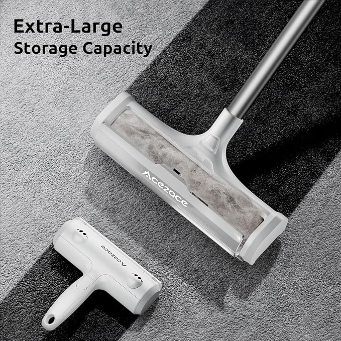 ACE2ACE Carpet Roller for Pet Hair, Carpet Pet Hair Removal Tool, Reusable Large Lint Rollers, 5 Feet Long Handle No Bending No Kneeling, Cat Dog Hair Remover for Carpet, Rugs, Mats, Couches, Gray