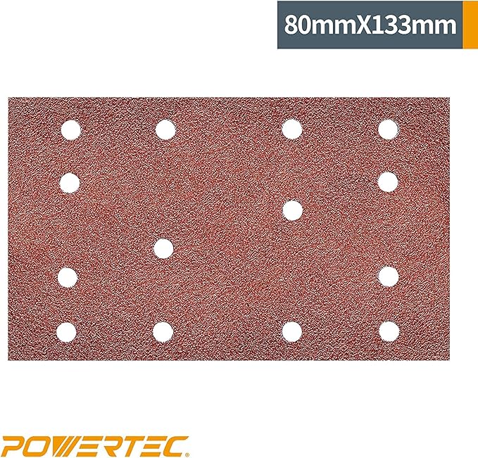 POWERTEC 4R13506-50, 60 Grit for Festool RTS 400/ LS 130, 80mm x 130mm A/O Hook and Loop Sander Pad, 50PK