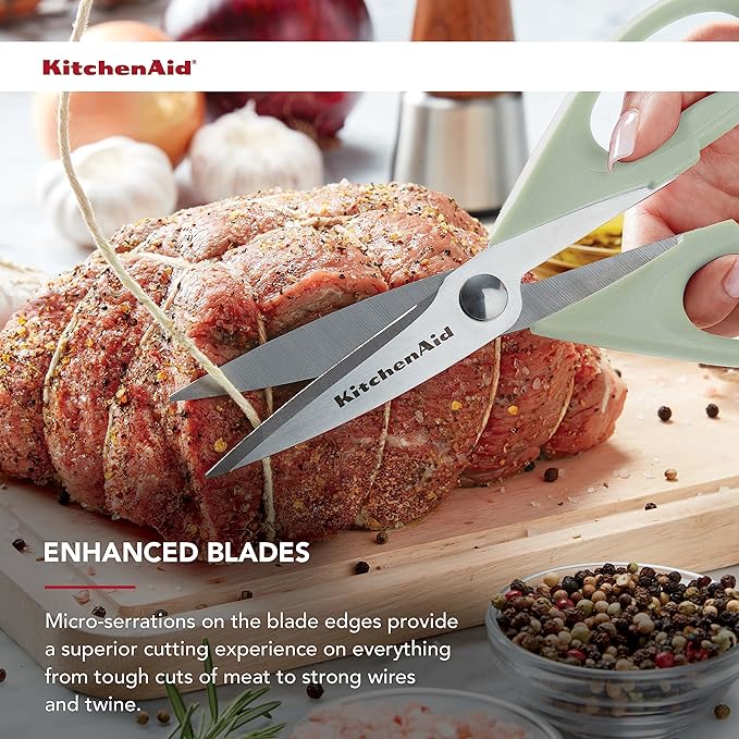 KitchenAid All Purpose Kitchen Shears with Protective Sheath Durable Stainless Steel Scissors,Dishwasher Safe,Soft Grip Comfort Handle,8.72 Inch,Pistachio,(Pack of 2)