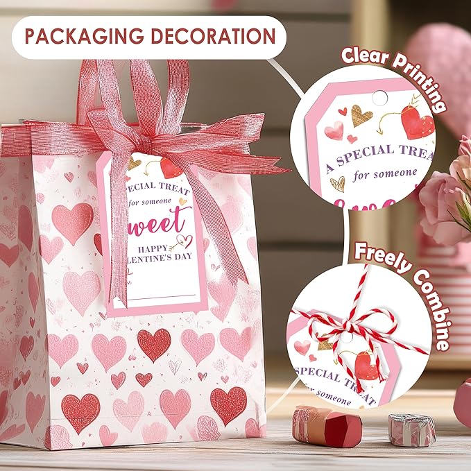 50Pcs Valentines Day Gift Tags - Happy Valentine's Day Tags with String, A Special Treat for Someone Sweet Tag for Gift Wrapping, Valentine's Day Decoration