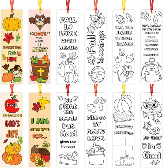 Fall Color Your Own Bookmarks for Kids - 120Pcs Religious Theme DIY Coloring Blank Bookmark Christian Classroom Art Craft Supplies for Teachers Students Gift Party Sunday School Reward Goodie Fillers