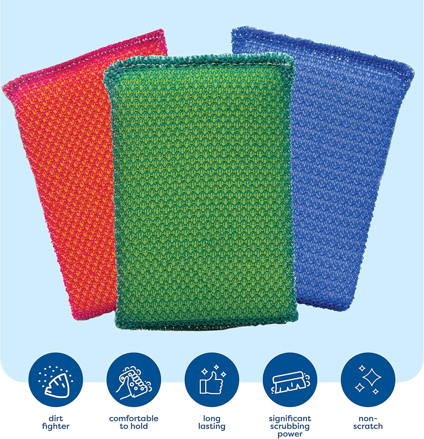 SCRUBIT Multi-Purpose Scouring Pad - Non-Scratch Cleaning Sponges for Pots, Pans, Dishes, Utensils & Non-Stick Cookware - Scrubbing Pads Use for Kitchen, Bathroom - 6 Pack Dish Sponge- (Orange)