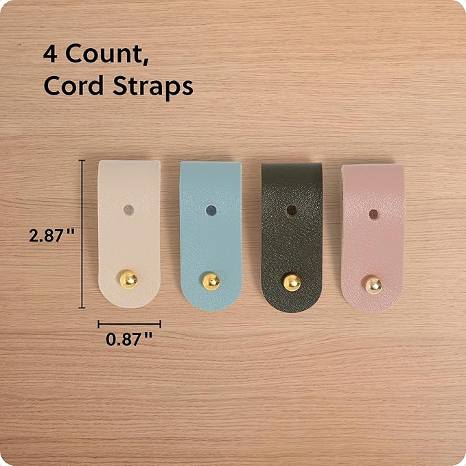 U Brands Vegan Leather Cord Straps, Set of 4 Cable Ties, Cable Management, Office Desk Accessories, Office Supplies, Assorted Colors