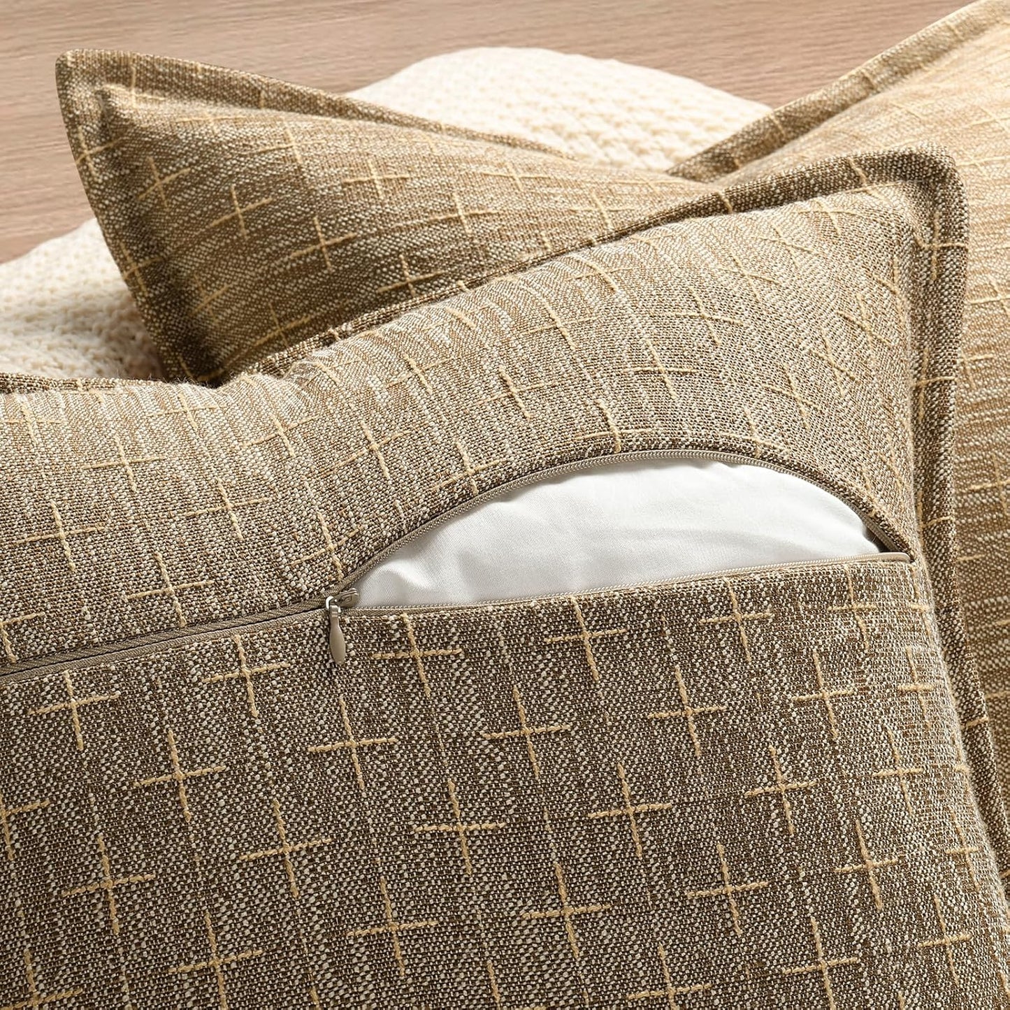 ZWJD Pillow Covers 26x26 Set of 2 Soft Polyester Textured Pillow Covers with Stylish Flange Edge Cozy Farmhouse Throw Pillows for Couch Bed Sofa Living Room