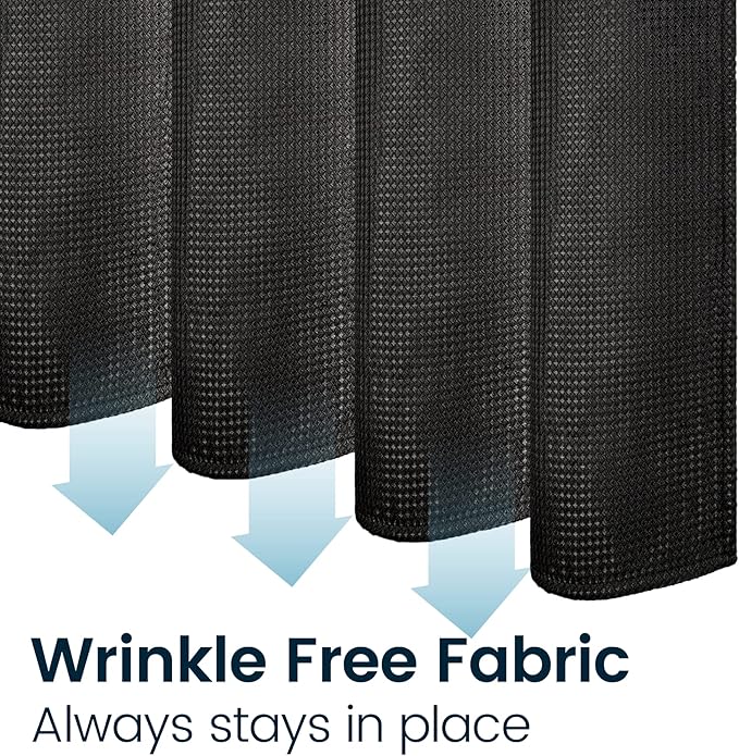 LiBa Waffle Weave Fabric Black Shower Curtain, 72 W x 72 H Water Repellent & Heavyweight, Hotel Quality & Machine Washable Cloth Linen Shower Curtains Set and for Bathroom